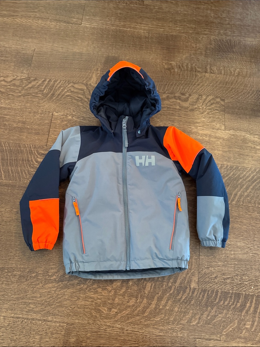 Helly Hansen Kids Navy/Gray/Orange Hooded Colorblock Jacket